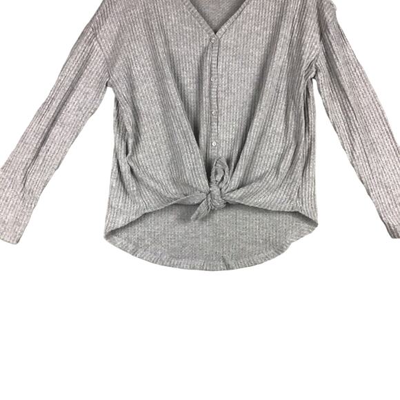 Gibson Womens Size Small Gray Thermal Waffle Knit  Button-Down Tie Front Top - Picture 3 of 14
